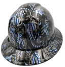 Thin Blue Line USA Flag Custom Hydro Dipped Full Brim Hard Hat - Back View