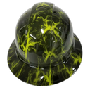 Black And Hi Vis Green Skull Custom Hydro Dipped Full Brim Hard Hat - Back View
