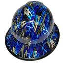 Blue Line Ice Skulls Custom Hydro Dipped Full Brim Hard Hat - Back View