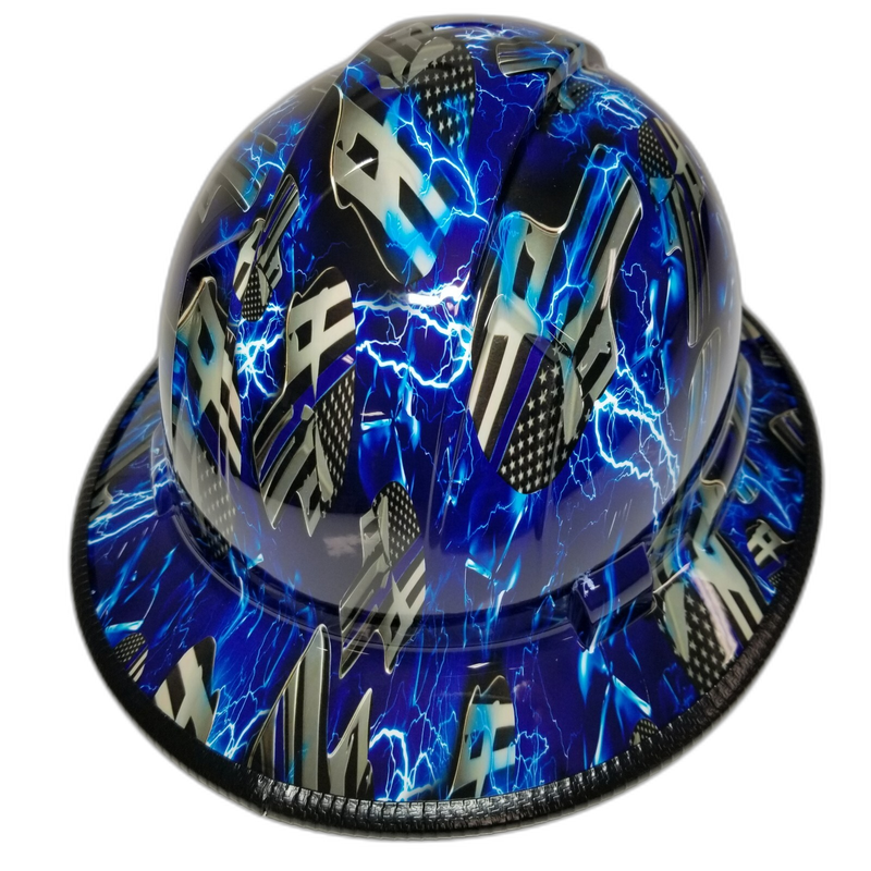 Blue Line Lightning Skulls hard hat back view