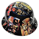 Heavy Metal Sticker Bomb Custom Hydro Dipped Full Brim Hard Hat - Back View