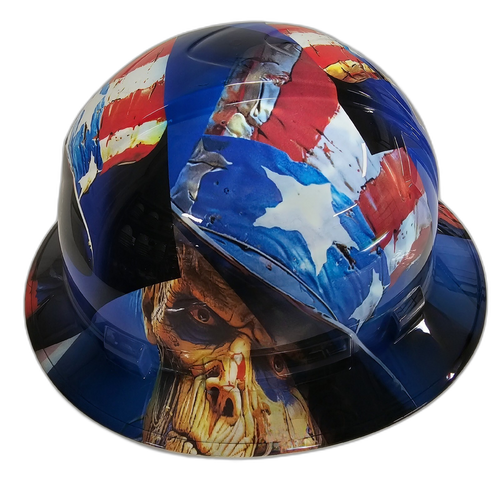 Weathered American Patriot Liberty Custom Hydro Dipped Full Brim Hard Hat - Back View