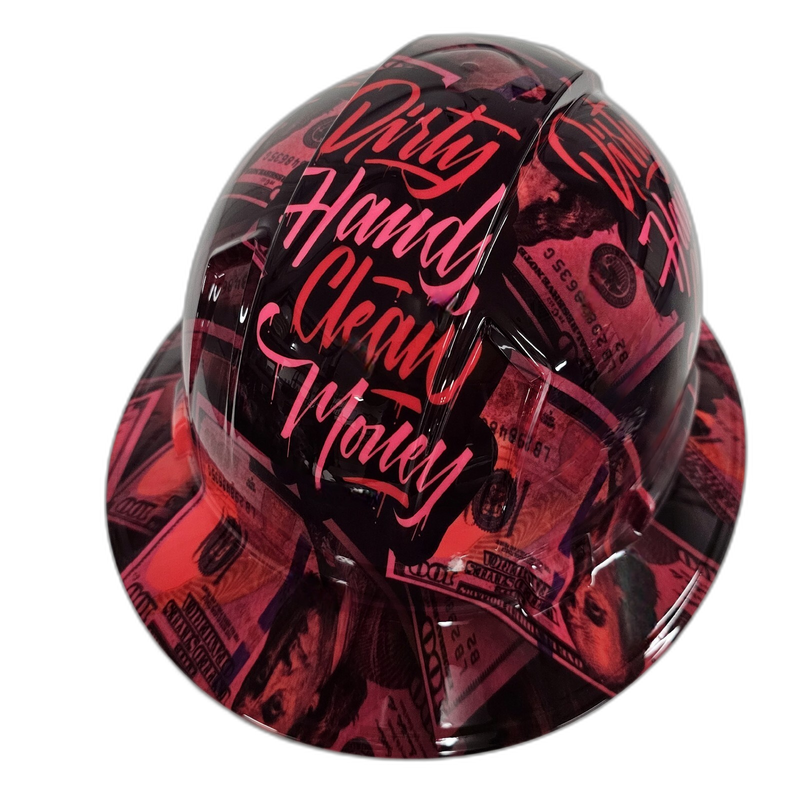 Pink Dirty Hands Clean Money hard hat back view