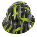 Lime Abstract Urban Camo Custom Hydro Dipped Full Brim Hard Hat - Back View