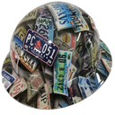 USA License Plates Car Tags Custom Hydro Dipped Full Brim Hard Hat - Back View