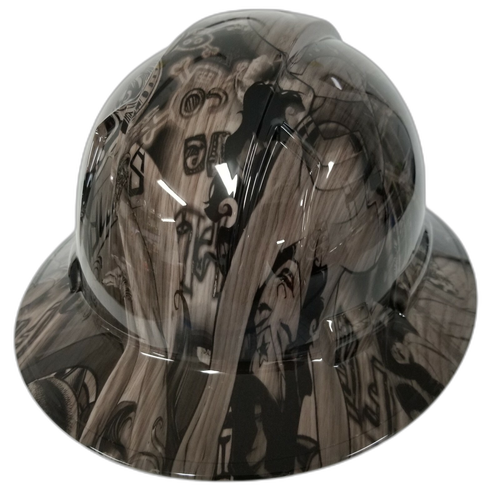 Morning Wood Bad Bones Woody Custom Hydro Dipped Full Brim Hard Hat - Back View