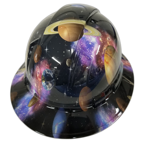 Milky Way Galaxy Planets Custom Hydro Dipped Full Brim Hard Hat - Back View