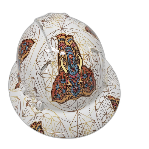 Mosaic Elephant Pattern Custom Hydro Dipped Full Brim Hard Hat - Back View