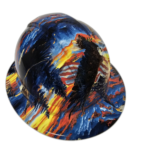 Eagles Of Freedom USA Custom Hydro Dipped Full Brim Hard Hat - Back View