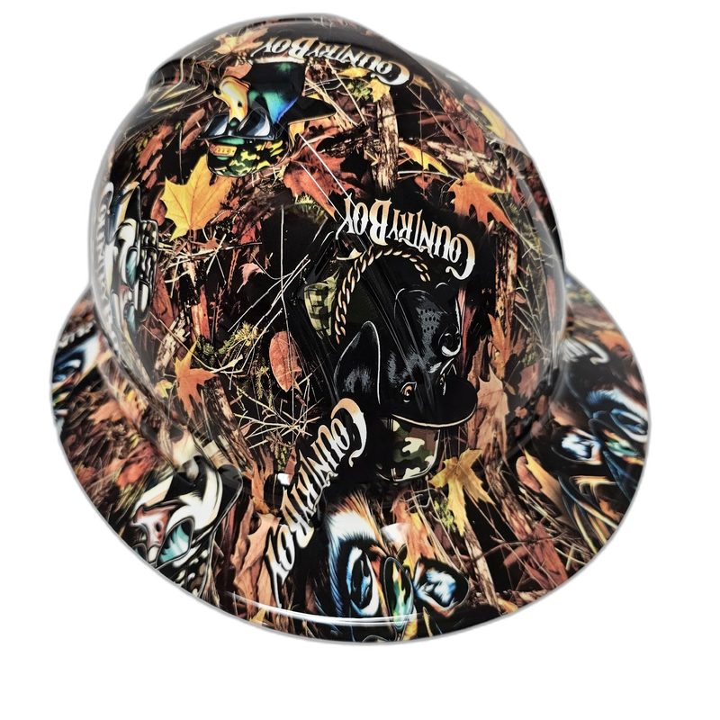 Country Boy Woodland Camo hard hat back view