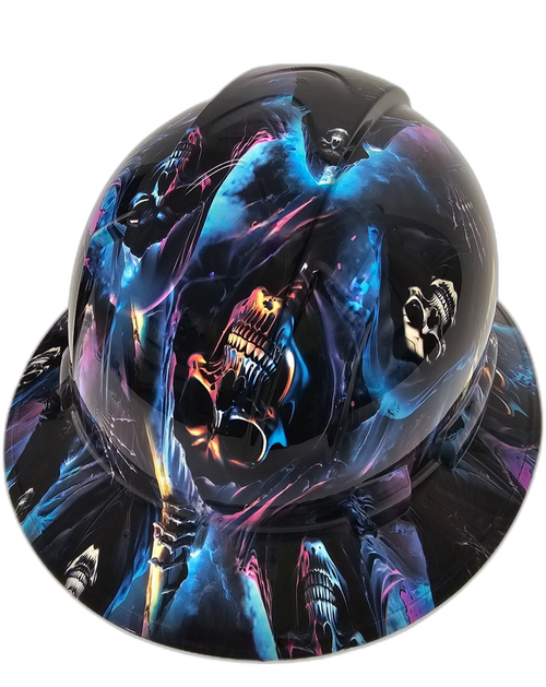 The Grim Reaper Midnight Creeper Custom Hydro Dipped Full Brim Hard Hat - Back View