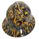 Orange Black And Blue Digital Camo Custom Hydro Dipped Full Brim Hard Hat - Back View