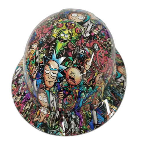 Adult Cartoon Sticker Bomb Custom Hydro Dipped Full Brim Hard Hat - Back View