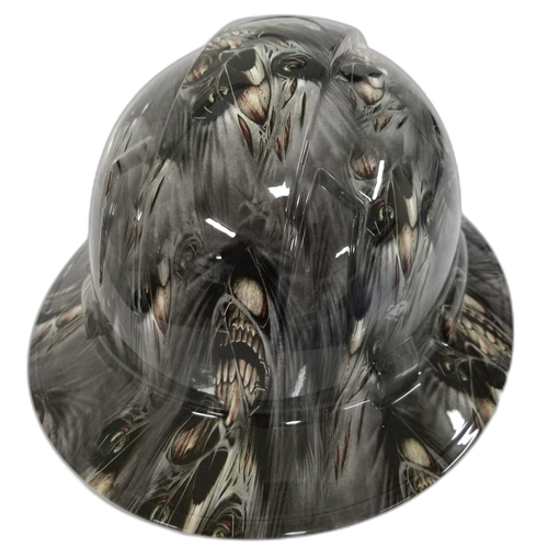 Ripping Out Skull Faces Hat Custom Hydro Dipped Full Brim Hard Hat - Back View