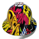 Graffiti Angry Baseball Custom Hydro Dipped Full Brim Hard Hat - Back View