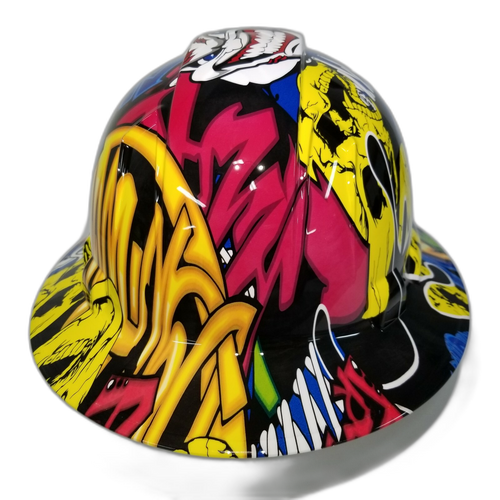 Graffiti Angry Baseball Custom Hydro Dipped Full Brim Hard Hat - Back View
