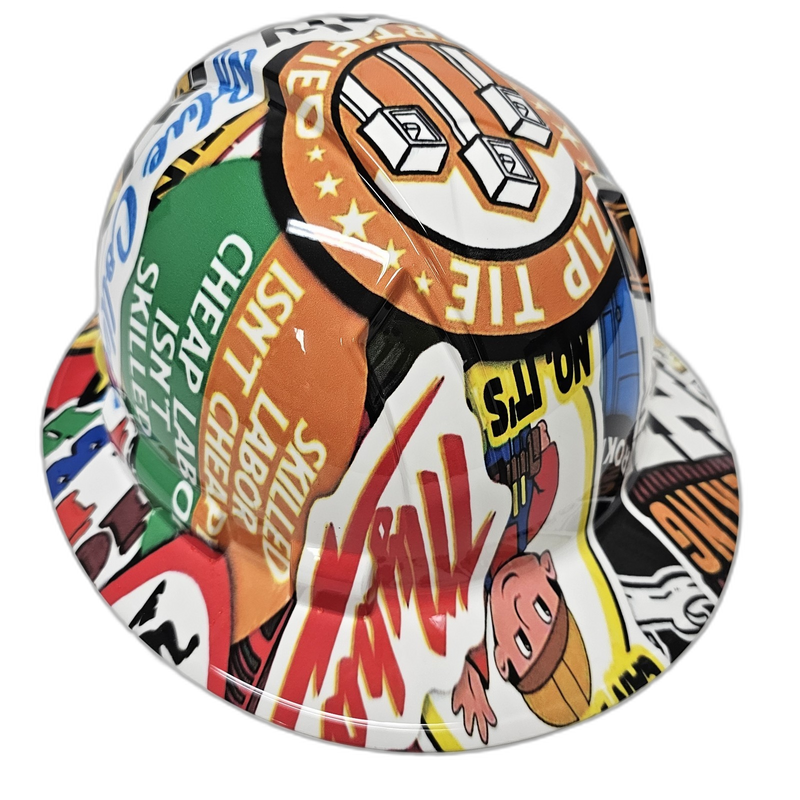 Construction Sticker Bomb Art hard hat back view
