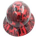 Red Melting Skull Evil Custom Hydro Dipped Full Brim Hard Hat - Back View