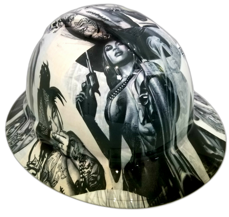 Chicano Art Girls & Roses hard hat back view