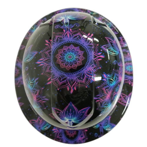 Lotus Flower Neon Color Custom Hydro Dipped Full Brim Hard Hat - Top View