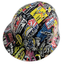 Electrician Extreme Sticker Bomb Custom Hydro Dipped Full Brim Hard Hat - Top View