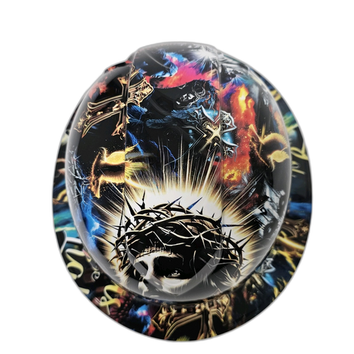 Jesus Light Of The World Full Color Nice Custom Hydro Dipped Full Brim Hard Hat - Top View
