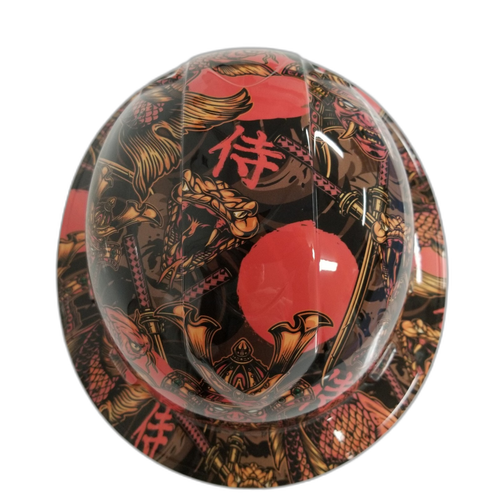 Japanese Foo Dog Koi Fish Custom Hydro Dipped Full Brim Hard Hat - Top View