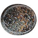 Realistic Diamond Plate Steel Rusty Custom Hydro Dipped Full Brim Hard Hat - Top View