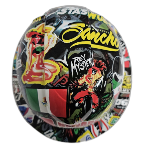 Mexican Extreme Sticker Bomb Custom Hydro Dipped Full Brim Hard Hat - Top View