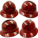 Red Snakeskin extreme snake Custom Hydro Dipped Full Brim Hard Hat - Top View