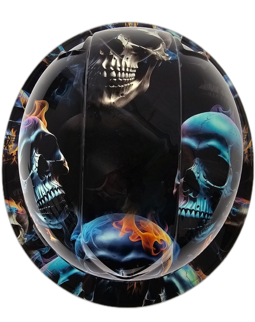 Realistic Flaming Skulls Custom Hydro Dipped Full Brim Hard Hat - Top View