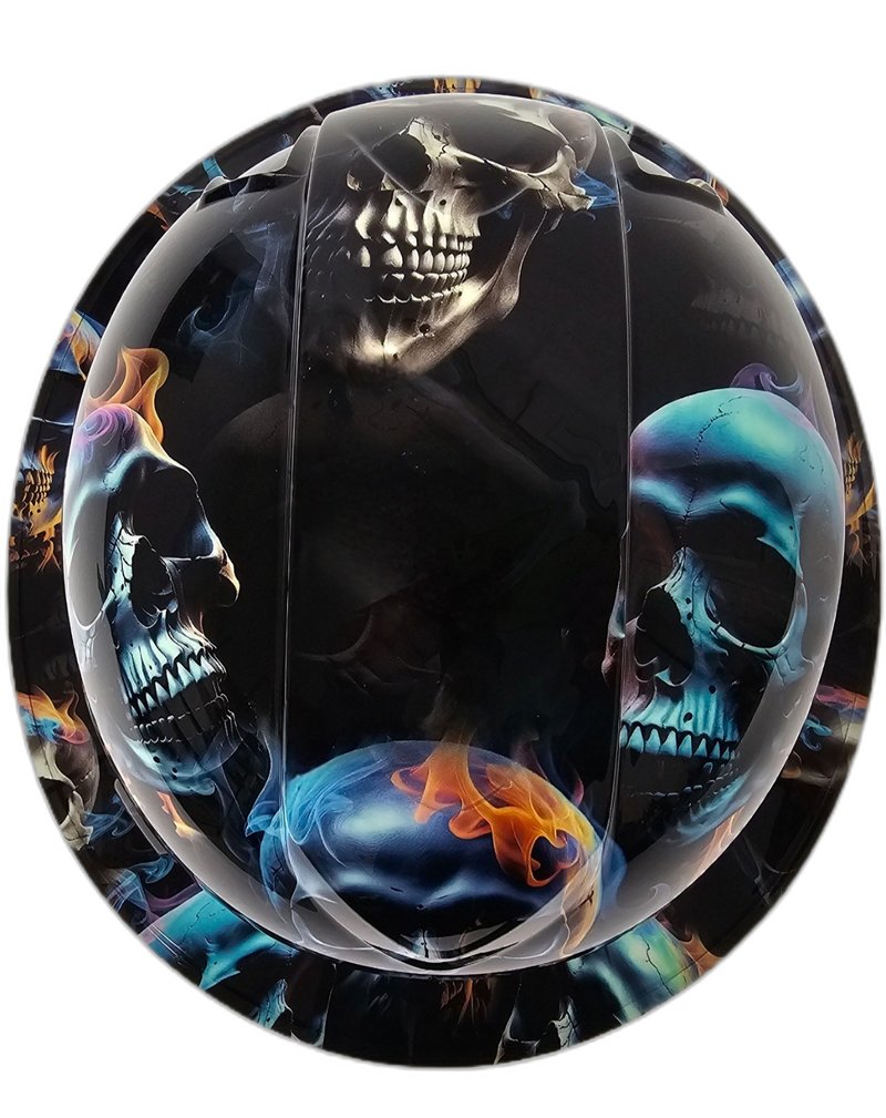 Realistic Flaming Skulls Fire hard hat top view