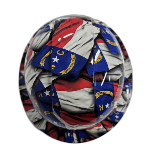 North Carolina State Flag Custom Hydro Dipped Full Brim Hard Hat - Top View