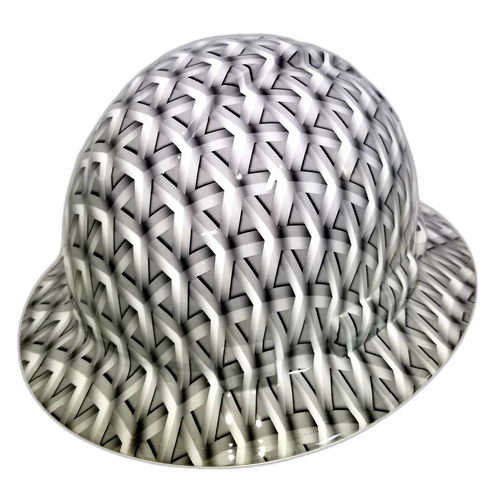 White Acid Trip Geometric Camo Custom Hydro Dipped Full Brim Hard Hat - Top View