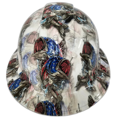 American Bass Fisherman USA Proud Custom Hydro Dipped Full Brim Hard Hat - Top View