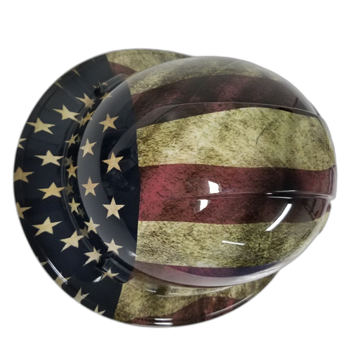 Old Glory USA Flag Grunge American Fla Custom Hydro Dipped Full Brim Hard Hat - Top View