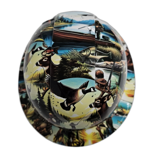 American Sportsman Fishing Hunting Custom Hydro Dipped Full Brim Hard Hat - Top View