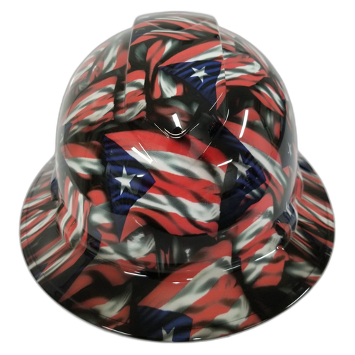 Puerto Rico Flag Design Custom Hydro Dipped Full Brim Hard Hat - Top View
