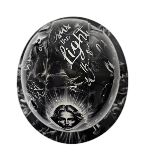 Jesus Loving Arms Light Of The World Custom Hydro Dipped Full Brim Hard Hat - Top View