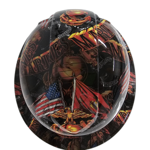 Marines Semper Fi Custom Hydro Dipped Full Brim Hard Hat - Top View