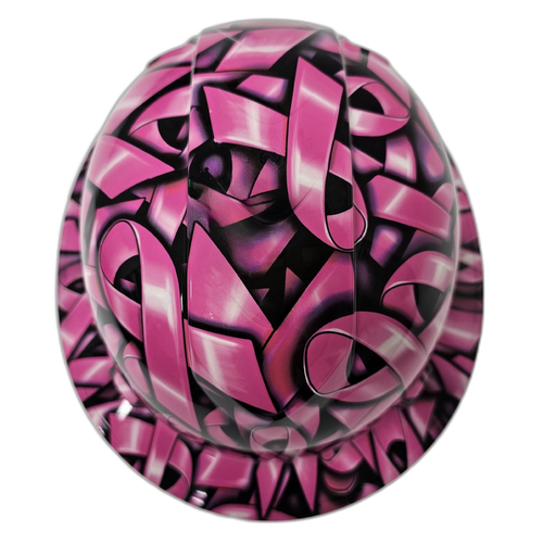 Breast Cancer Awareness In Your Face Custom Hydro Dipped Full Brim Hard Hat - Top View