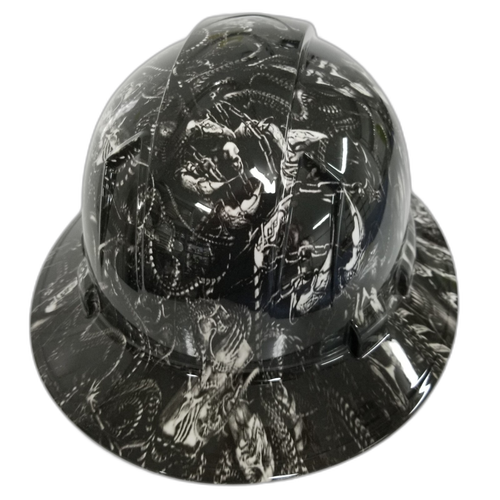 Chained Gods Skulls Chains Custom Hydro Dipped Full Brim Hard Hat - Top View