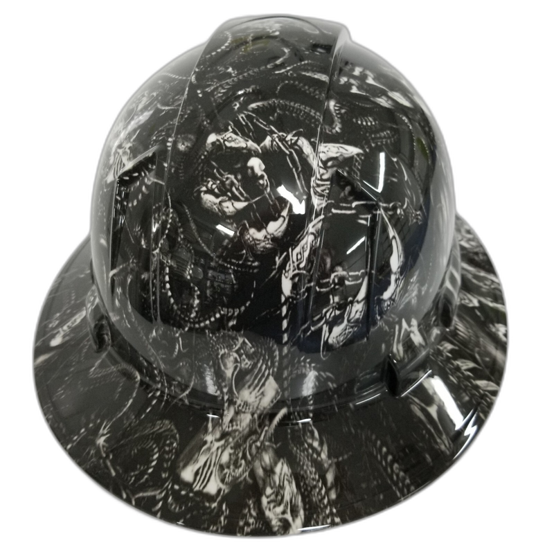 Gothic Chained Skulls Dark Silver hard hat top view