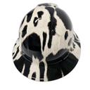 Black And White Cow Hide Custom Hydro Dipped Full Brim Hard Hat - Top View