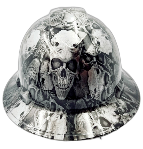 Engraved Skulls Of Death Custom Hydro Dipped Full Brim Hard Hat - Top View