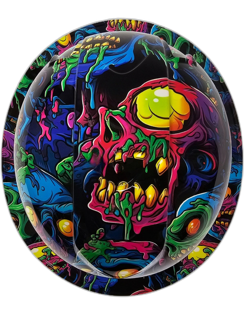 Neon Psycho Zombies Custom Hydro Dipped Full Brim Hard Hat - Top View