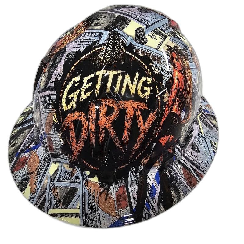 Oilfield Dirty Hands Clean Money hard hat top view