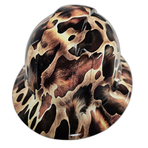 Cowboy Camo Cow Hide Realistic Custom Hydro Dipped Full Brim Hard Hat - Top View