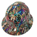 Adult Cartoon Sticker Bomb Custom Hydro Dipped Full Brim Hard Hat - Top View