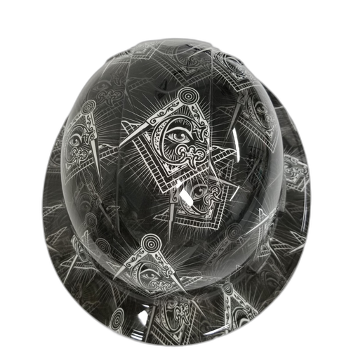 Mason Masonic Lodge Custom Hydro Dipped Full Brim Hard Hat - Top View